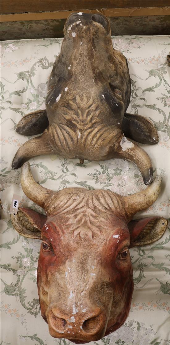 A pair of composition bulls head wall appliques H.64cm